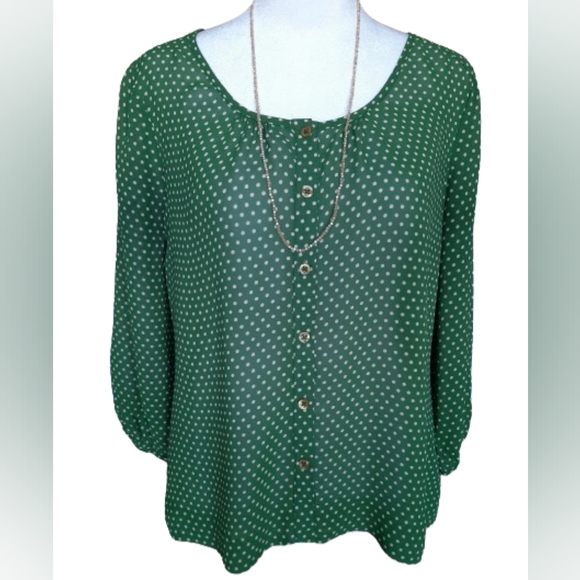 Boden - Feminine green sheer button down 3/4 sleeve blouse for women - Size: 12 - Picture 1 of 13
